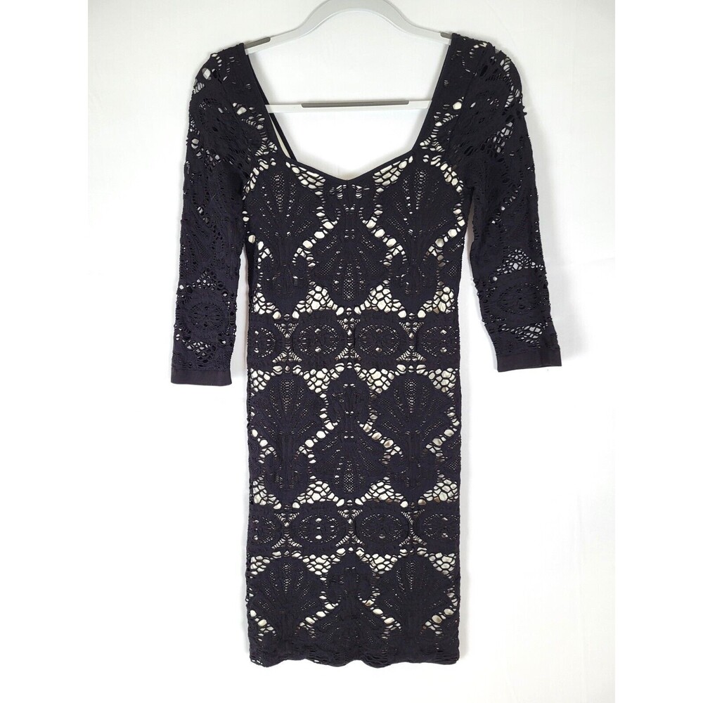 Intimately Free People Black Lace Stretch Bodycon Dress M/L Medium Large